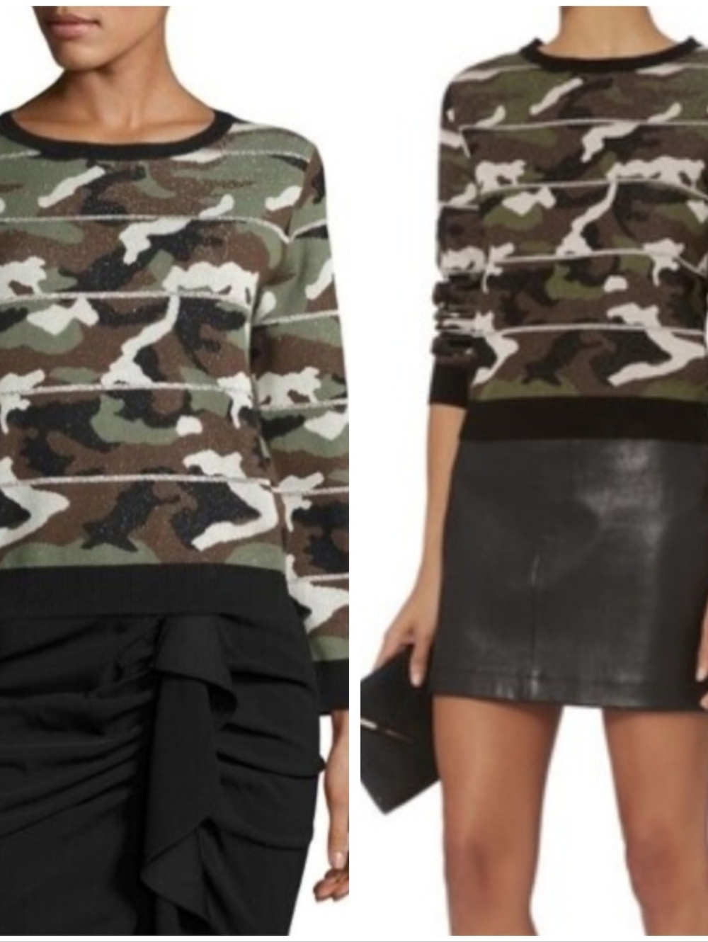Veronica Beard Alpha Camo Jacquard Sweater Metallic Detail Sz Small